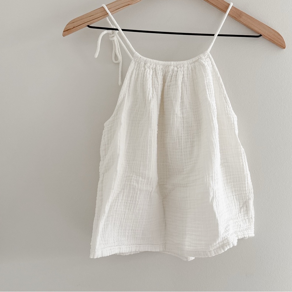 Mabo Cream Gauze Tie-Shoulder Tank